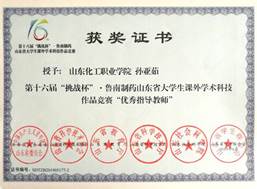 說(shuō)明: 第十六屆挑戰(zhàn)杯優(yōu)秀指導(dǎo)老師-孫亞茹